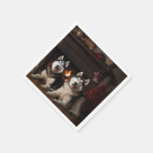 Alaskan Malamute bij de open haard Kerstmis Servet (Hoek)