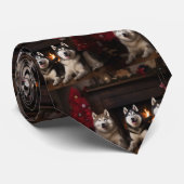 Alaskan Malamute bij de open haard Kerstmis Stropdas (Opgerold)