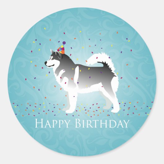 Alaskan Malamute Birthday Design Ronde Sticker (Voorkant)