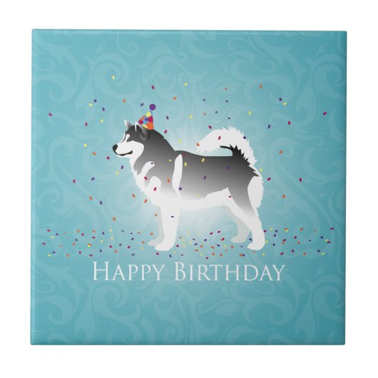 Alaskan Malamute Birthday Design Tegeltje (Voorkant)