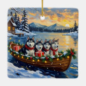 Alaskan Malamute Christmas Boat Holiday Keramisch Ornament (Achterkant)