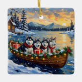 Alaskan Malamute Christmas Boat Holiday Keramisch Ornament (Voorkant)