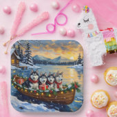 Alaskan Malamute Christmas Boat Holiday Papieren Bordje (Feest)