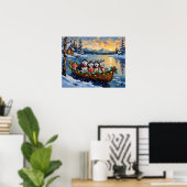 Alaskan Malamute Christmas Boat Holiday Poster (Thuiskantoor)