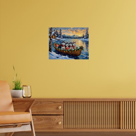 Alaskan Malamute Christmas Boat Holiday Poster (Woonkamer 2)
