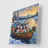 Alaskan Malamute Christmas Boat Holiday Vierkante Klok (Hoek)