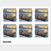 Alaskan Malamute Christmas Boat Holiday Vierkante Sticker (Vel)