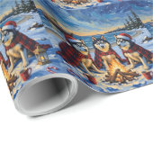 Alaskan Malamute Christmas Bonfire Beach Holiday Cadeaupapier (Rol Hoek)