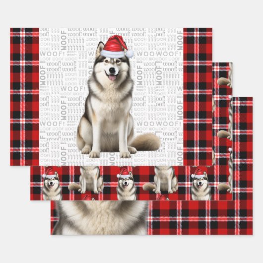 Alaskan Malamute Christmas Dog Red Holiday Plaid Inpakpapier Vel (Set)