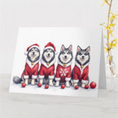 Alaskan Malamute Christmas Dress Santa Hat Kaart (Gele Bloem)