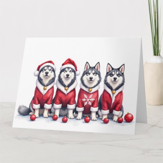 Alaskan Malamute Christmas Dress Santa Hat Kaart (Voorkant)