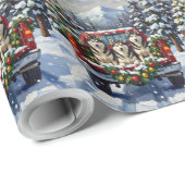 Alaskan Malamute Christmas Red Truck Holiday Cadeaupapier (Rol Hoek)