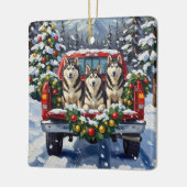Alaskan Malamute Christmas Red Truck Holiday Keramisch Ornament (Links)