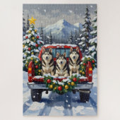 Alaskan Malamute Christmas Red Truck Holiday Legpuzzel (Verticaal)