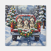 Alaskan Malamute Christmas Red Truck Holiday Magneet (Voorkant)