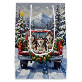 Alaskan Malamute Christmas Red Truck Holiday Medium Cadeauzakje (Achterkant)