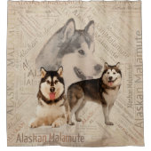 Alaskan Malamute Collage op Word Pattern Douchegordijn (Voorkant)