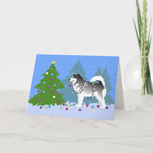 Alaskan Malamute die kerstboom decorreert Feestdagen Kaart (Voorkant)