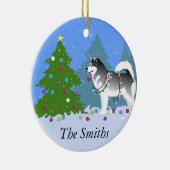 Alaskan Malamute die kerstboom decorreert Keramisch Ornament (Rechts)