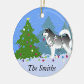 Alaskan Malamute die kerstboom decorreert Keramisch Ornament (Links)