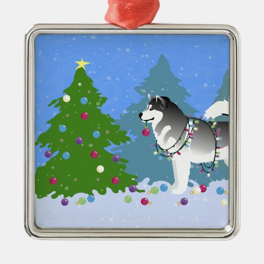 Alaskan Malamute die kerstboom decorreert Metalen Ornament (Voorkant)