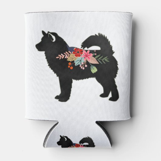 Alaskan Malamute Dog Boho Floral Silhouette Blikjeskoeler (Voorkant)