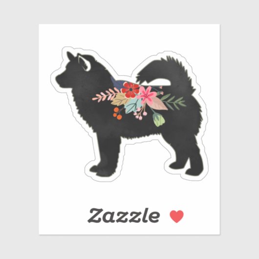 Alaskan Malamute Dog Boho Floral Silhouette Sticker (Vel)