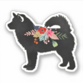 Alaskan Malamute Dog Boho Floral Silhouette Sticker (Voorkant)