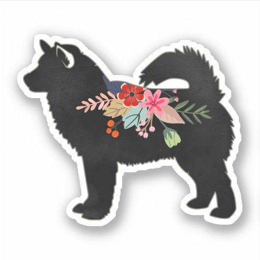 Alaskan Malamute Dog Boho Floral Silhouette Sticker (Voorkant)