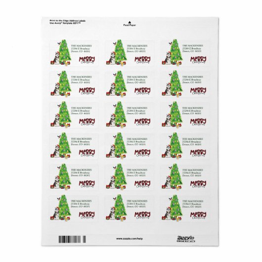 Alaskan Malamute Dog en kerstboom Etiket (Full Sheet)