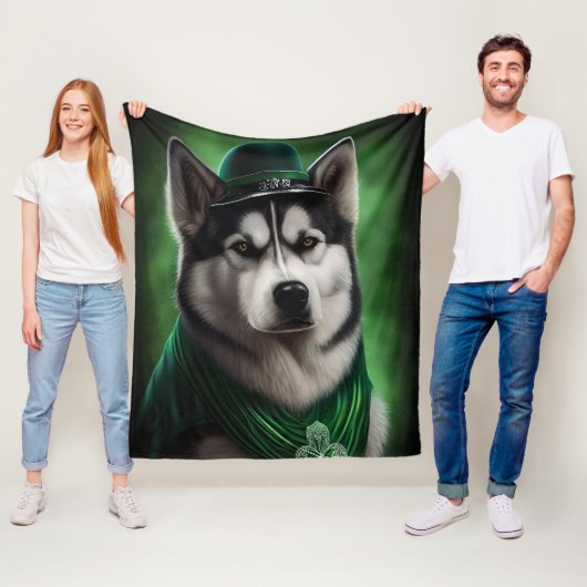 Alaskan Malamute dog in St. Patrick's Day Dress Fleece Deken (In situ)