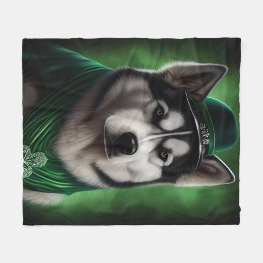 Alaskan Malamute dog in St. Patrick's Day Dress Fleece Deken (Voorkant (Horizontaal))
