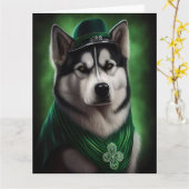 Alaskan Malamute dog in St. Patrick's Day Dress Kaart (Gele Bloem)