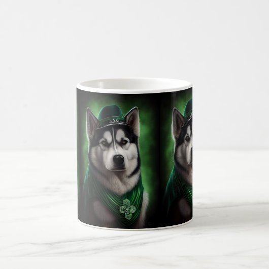 Alaskan Malamute dog in St. Patrick's Day Dress Koffiemok (Center)
