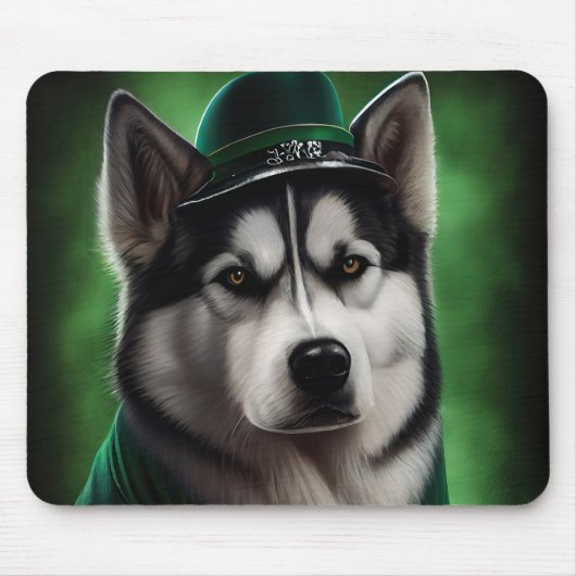 Alaskan Malamute dog in St. Patrick's Day Dress Muismat (Voorkant)