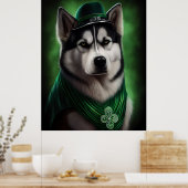 Alaskan Malamute dog in St. Patrick's Day Dress Poster (Keuken)
