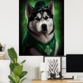 Alaskan Malamute dog in St. Patrick's Day Dress Poster (Thuiskantoor)