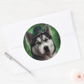 Alaskan Malamute dog in St. Patrick's Day Dress Ronde Sticker (Envelop)