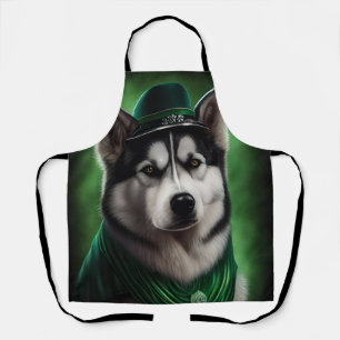 Alaskan Malamute dog in St. Patrick's Day Dress Schort