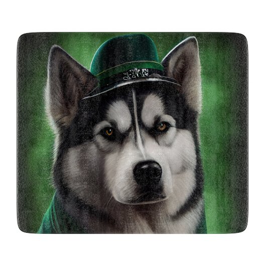 Alaskan Malamute dog in St. Patrick's Day Dress Snijplank (Voorkant)