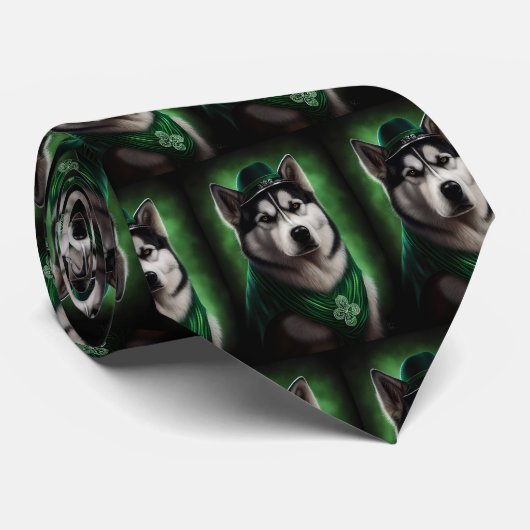 Alaskan Malamute dog in St. Patrick's Day Dress Stropdas (Opgerold)