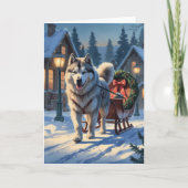 Alaskan Malamute Dog Kerstgroet Kaart (Voorkant)