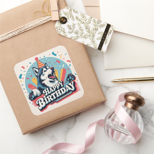 Alaskan Malamute Dog Kleurrijk Vierkante Sticker (Geschenken)