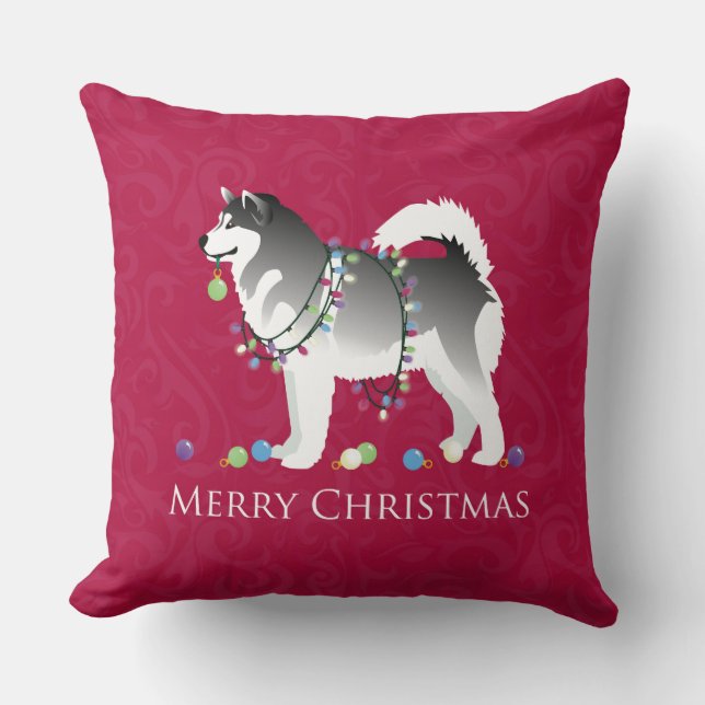 Alaskan Malamute Dog Merry Kerstdesign Kussen (Voorkant)