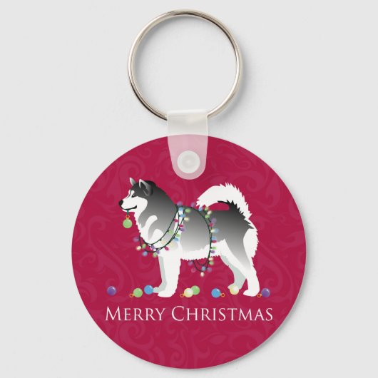 Alaskan Malamute Dog Merry Kerstdesign Sleutelhanger (Voorkant)