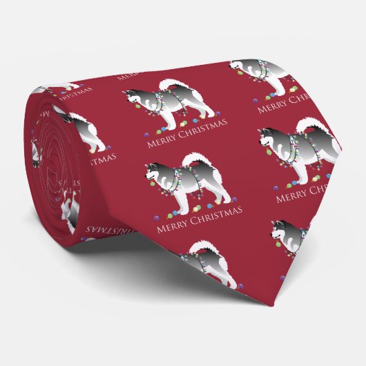 Alaskan Malamute Dog Merry Kerstdesign Stropdas (Opgerold)