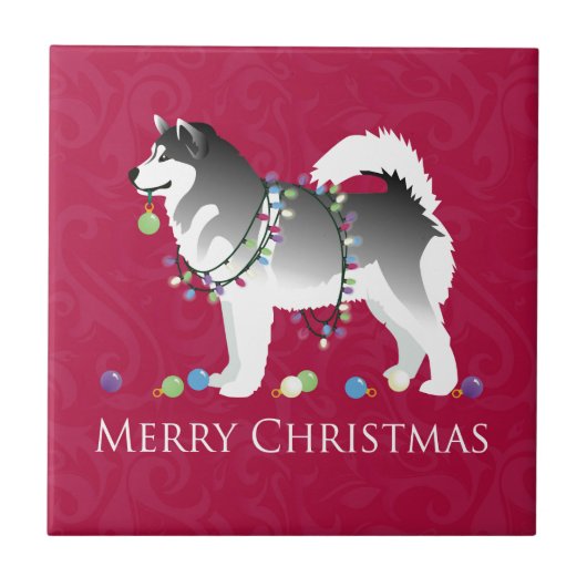Alaskan Malamute Dog Merry Kerstdesign Tegeltje (Voorkant)