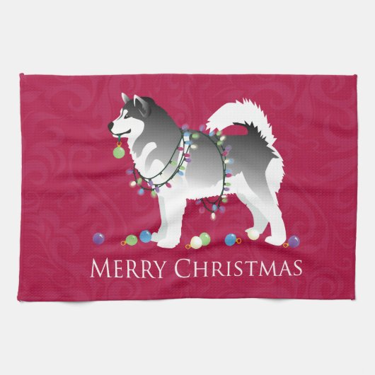 Alaskan Malamute Dog Merry Kerstdesign Theedoek (Horizontaal)
