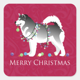 Alaskan Malamute Dog Merry Kerstdesign Vierkante Sticker