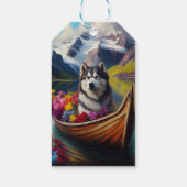 Alaskan Malamute Dog op Paddle: Een Schilderachtig Cadeaulabel (Achterkant)
